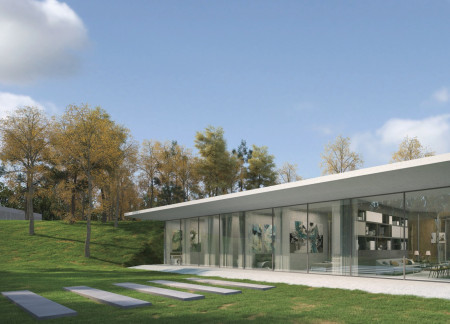 Oval Garden Retreat With Green Roof and Sustainable Wood Materials