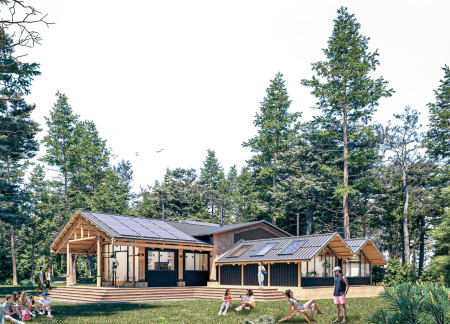 Charred Wooden Shingles and Flexible Spaces in a Community-Centric Hub  