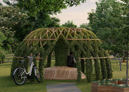Bamboo and Living Vines Merge with Natural Light in a Modular Reading Pavilion
