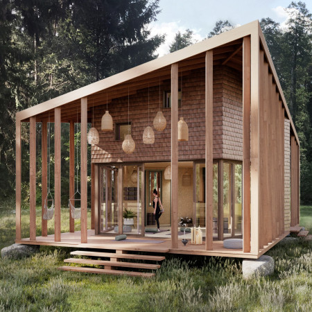 Eelgrass Insulated Retreat With Pentagonal Design and Natural Slate Roofing