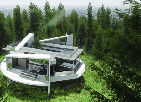 Recycled Concrete and Wire Railings Defining a Wellness Retreat in Natural Landscape
