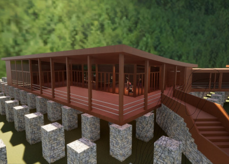 Corten Steel Ramps Elevating A Sustainable Yoga Retreat Amidst A Tranquil Bog Environment
