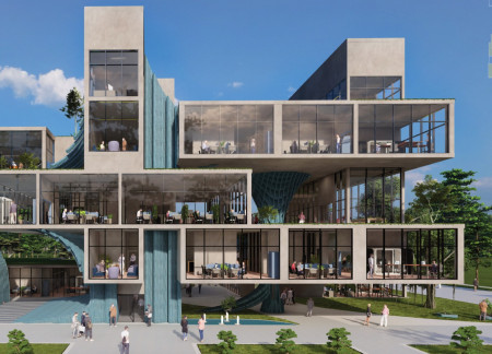 Charred Wooden Shingles and Green Roofs Enhance Flexible Workspaces Near the Forest