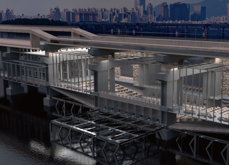 Sustainable Concrete Span Featuring Green Terraces and Collaborative Workspaces Overlooking the Han River