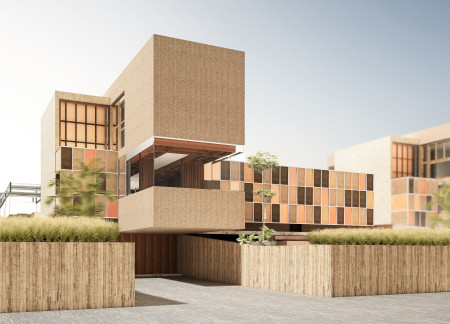 Charred Wooden Shingles and Composite Panels Create a Harmonious Community Space