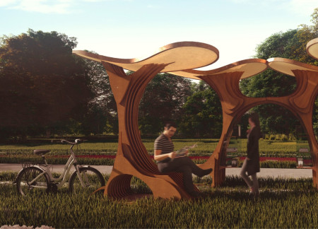 Curvilinear Structure of Translucent Polycarbonate and Natural Timber Offering Gather Spaces