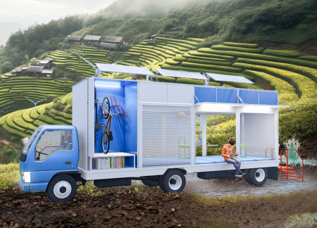 Mobile Library Constructed With Lightweight Aluminum And Transparent Polycarbonate Panels For Community Engagement