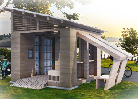 Bicycle-Powered Reading Room With Bioclimatic Design and Plywood Structures  