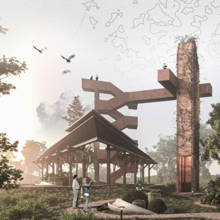 Rusted Metal Meets Rammed Earth in a Community Tower Emphasizing Cultural Heritage  
