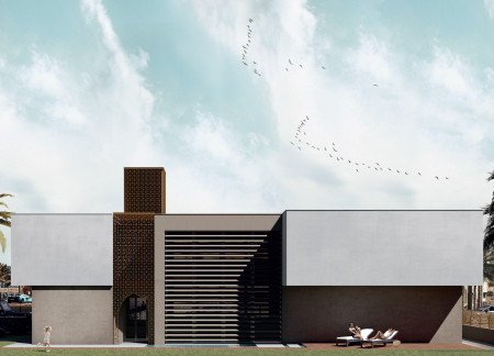 Charred Wooden Shingles and Concrete Forms in a Harmonious Residential Habitat  