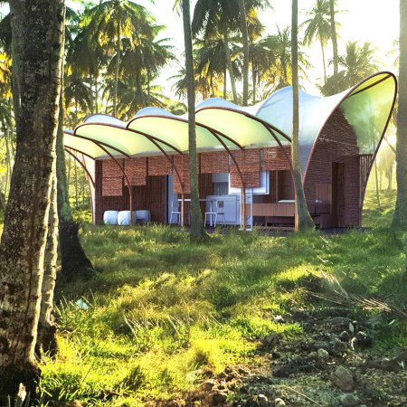 Wave-Like Bamboo Canopy And Green Roofing Enhance Sustainable Living For Ecological Research