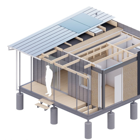 Elevated Sustainable Housing Featuring Prefabricated Composite Panels and Solar Integration