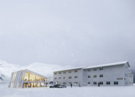 Ice-Inspired Structure Featuring Glulam Beams and Aluminum Cladding Serving as Brewery and Café  