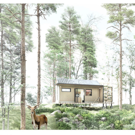Biophilic Retreat Constructed With Modular Composite Panels and Solar Integration in Forested Landscape