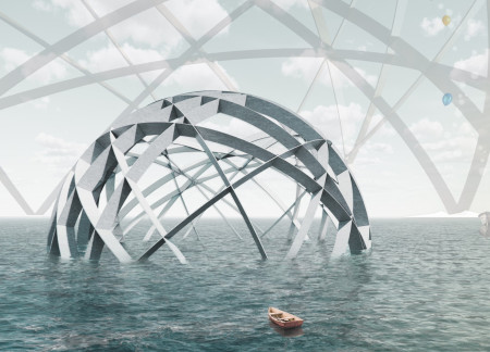 Floating Canopy of Reinforced Concrete and Glass Enhancing Community Engagement by the Waterfront
