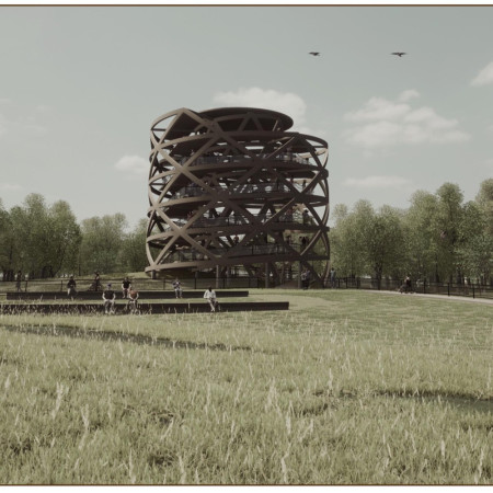 Natural Integration of Glu-Lam and Concrete in a Community Observation Tower  