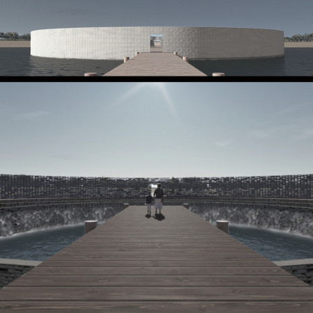 Thermoregulatory Pavilion of Charred Wood and Concrete Embracing Aquatic Ecosystems