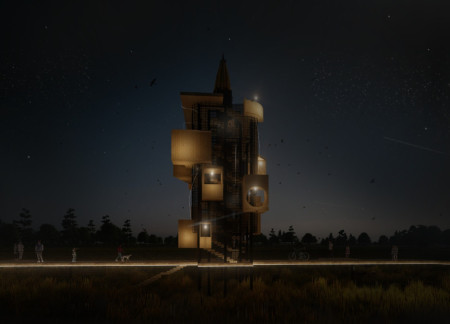 Charred Wooden Shingles and Cross-Laminated Timber Panels Define a Community-Focused Oasis