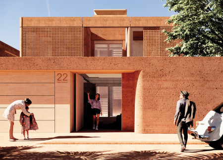 Cross-Laminated Timber Residence with Coral Plaster Facade and Vertical Gardens