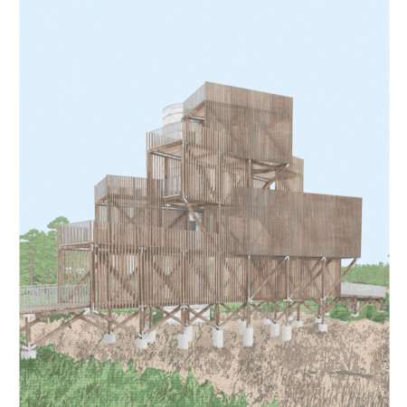 Elevated Observation Tower Crafted From Local Timber Featuring Sustainable Design Principles  