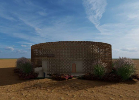 Bamboo Façade and Cylindrical Form Enhance Privacy in Contemporary Residential Living