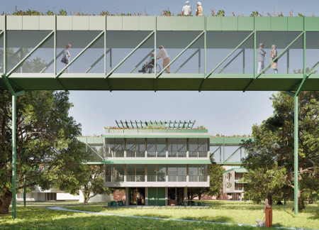Elevated Pathways and Rammed Earth Walls Enhancing Community Living for Seniors