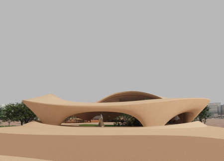 Floating Canopy of Curvilinear Stucco Embracing Natural Light in a Desert Residence
