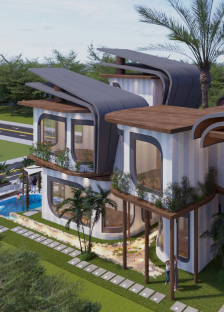 Dynamic Facade with Smart Bricks and Charred Wooden Shingles in a Sustainable Residential Design  
