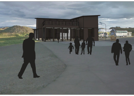 Charred Wooden Shingles Forming A Community Hub Emphasizing Local Culture  