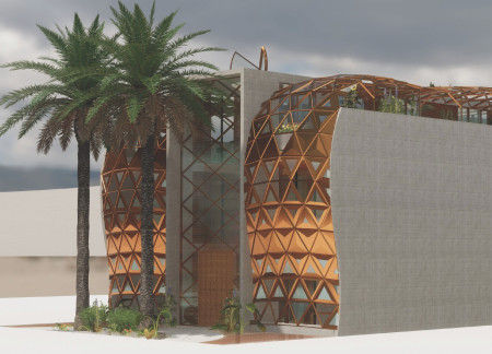 Charred Wooden Shingles Complement Cross-Laminated Timber in Sustainable Community Space  