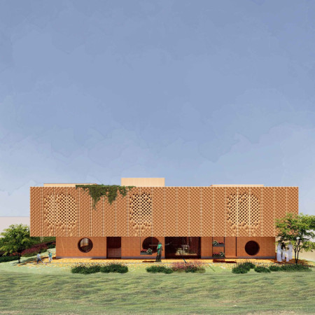 Charred Wooden Shingles and Reclaimed Glass Facades in a Multifunctional Community Hub