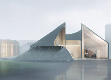 Charred Wooden Shingles Enfold a Cylindrical Spa Blending with Volcanic Landscapes  