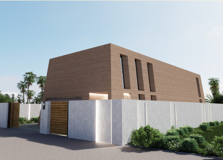 Inclined Walls and Lightweight Concrete Panels Shaping a Sustainable Family Residence  