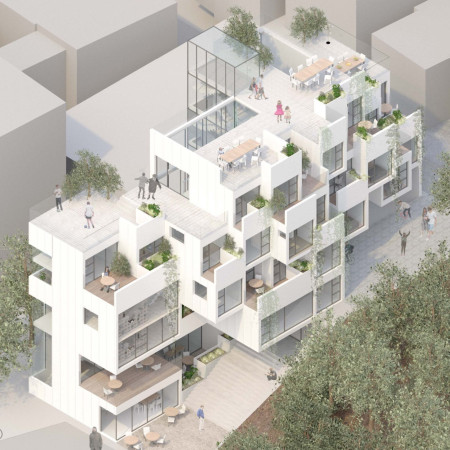 Charred Wooden Shingles and Cross-Laminated Timber Panels Defining a Sustainable Community Hub