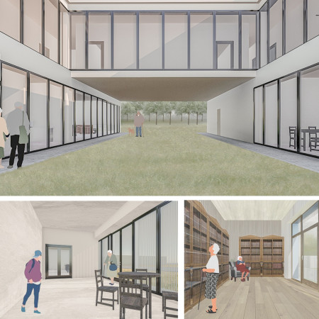 Charred Wooden Shingles and Biophilic Elements Define a Sustainable Community Space  