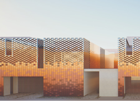 Mosaic Facades Complementing Polymer Concrete And Sustainable Courtyard Design In Modern Residential Living