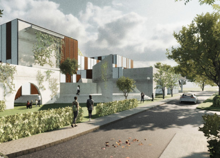 Charred Wooden Shingles and Photovoltaics Define A Sustainable Community Hub  