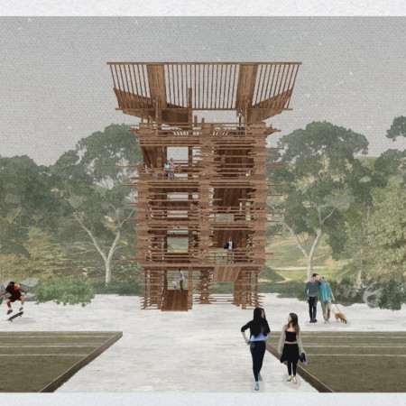 Charred Wooden Shingles and Cross-Laminated Timber Create a Communal Hub Emphasizing Sustainability and Functionality