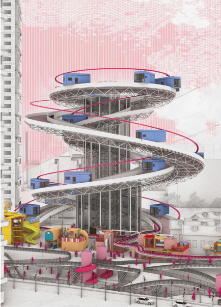 Spiral Transit System Integrating Vibrant Modular Units With Natural Materials for Community Engagement
