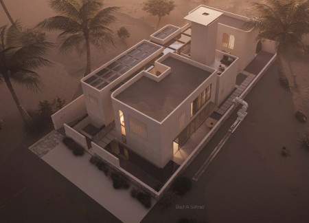 Central Courtyard Integrated With 3D Printed Concrete and Traditional Mashrabiya Features in Sustainable Residence  