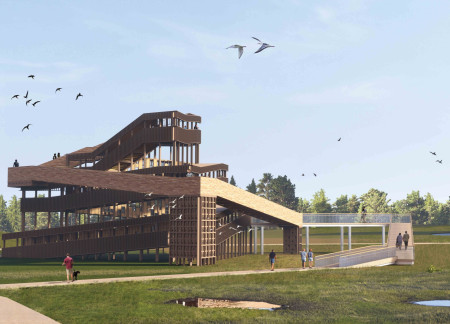 Charred Wooden Shingles and Cross-Laminated Timber Panels Shape a Multifunctional Urban Space  