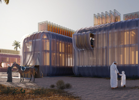 Charred Wooden Shingles and Weathering Steel Enhance Community Spaces in Sustainable Design