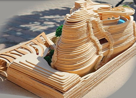 Charred Wooden Shingles and Cross-Laminated Timber Define a Community Space for Social Interaction