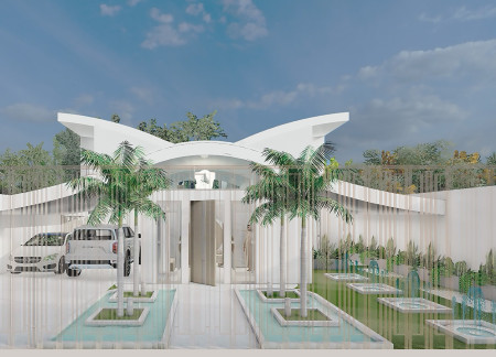 Curvilinear Forms Crafted From High-Density Cellular Concrete With Integrated Organic Gardens