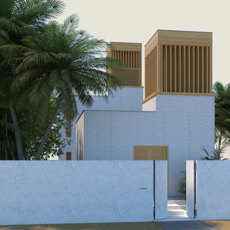 Coral Stone Facades and Modular Living Units in a Desert-Climate Residence  