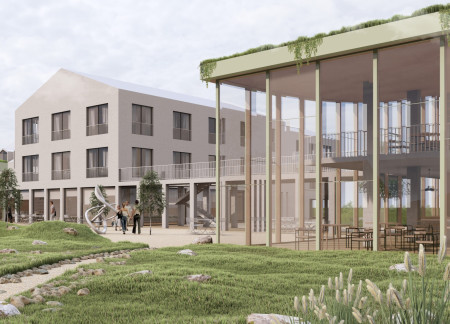 Charred Wooden Shingles and Cross-Laminated Timber Panels Forming a Sustainable Multipurpose Community Space