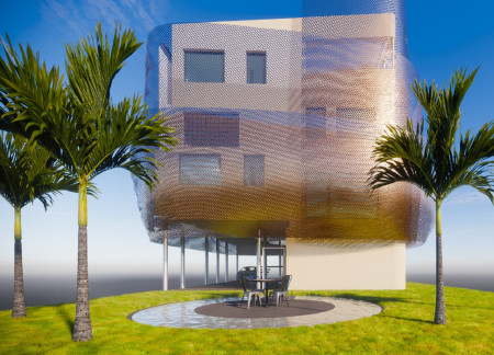 Charred Wooden Shingles and Glass Façade Defining a Community Space with Sustainable Materials  