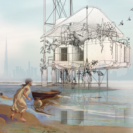 Tensile Fabric Roof and Modular Prefabrication in a Floating Residential Habitat  