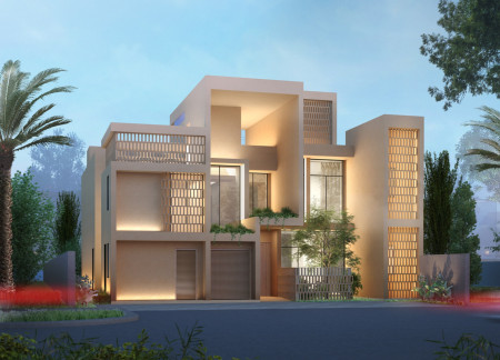 Wind Catchers and GRC Facades in a Sustainable Courtyard Residence  