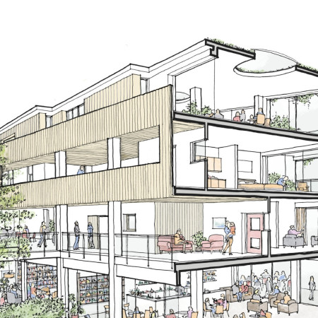 Charred Wooden Shingles and Dowel Laminated Timber in a Sustainable Urban Co-Living Environment